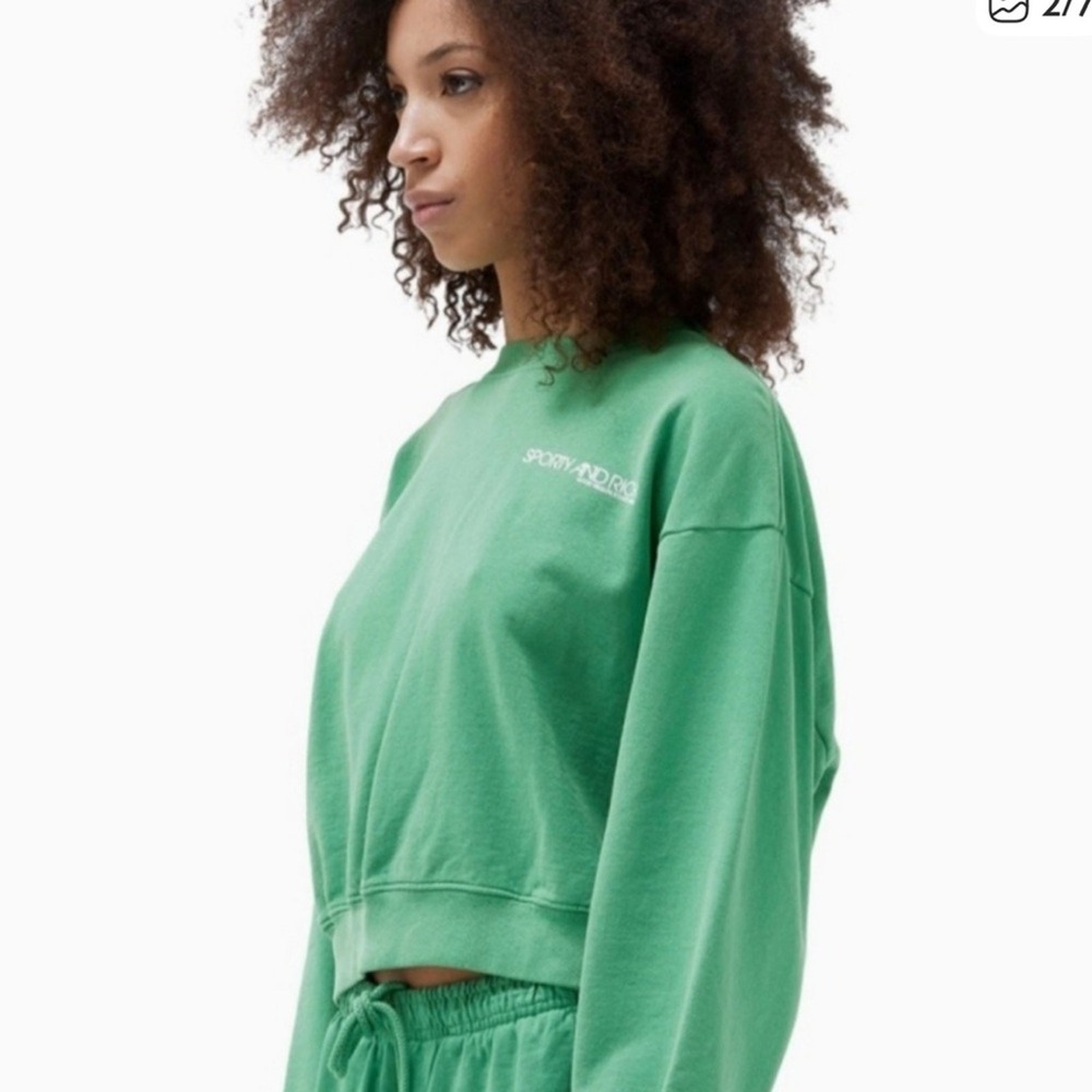 Sporty & Rich size Small Emerald Crew Neck cropped Sweater - Picture 3 of 12